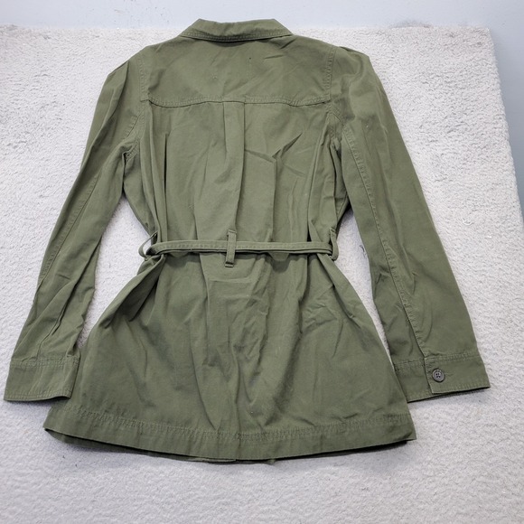 WHO WHAT WEAR Shacket Womens L Green Embroidered Flower Belt Waist Button Front - Picture 2 of 5